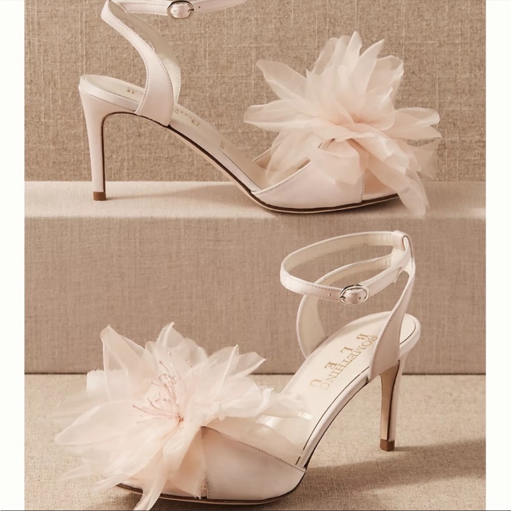 BHLDN Something Bleu Anette Heels Flower Embellished Shoes 6.5